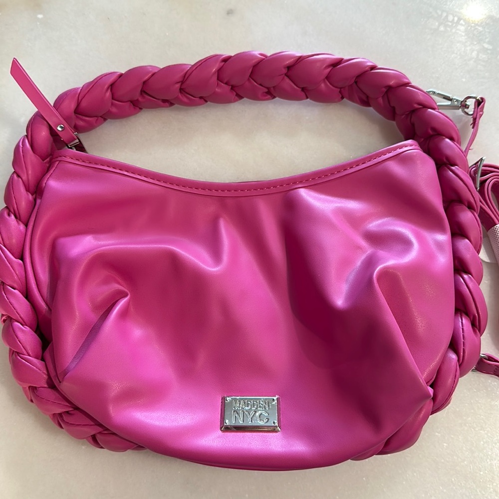NWOT Bright Barbie pink braided handle Madden NYC purse